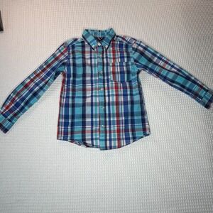 Tommy Hilfiger Kids Blue Red Plaid Long Sleeve Button Down Shirt Size 7